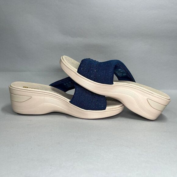 Bzees Dynasty Sandals Women's Size 8 Blue Bright Wedge Beach Slide‎ Flip Flops - Picture 7 of 11